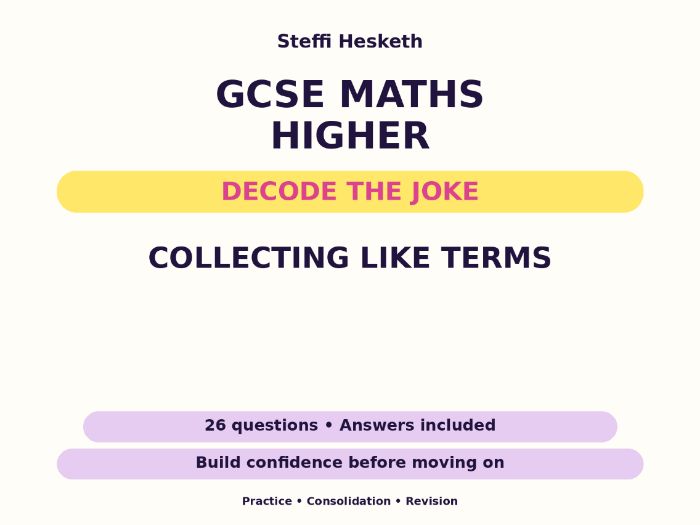 Collecting Like Terms | GCSE Decode the Joke + Answers