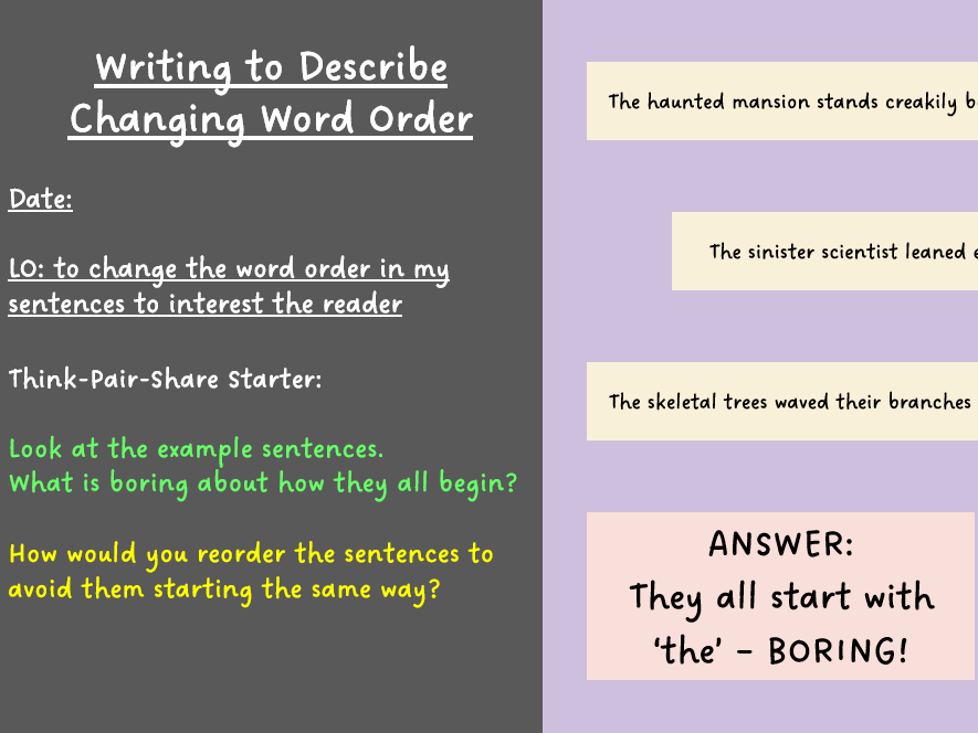 KS3 English Gothic - Writing to Describe - Changing Word Order Lesson