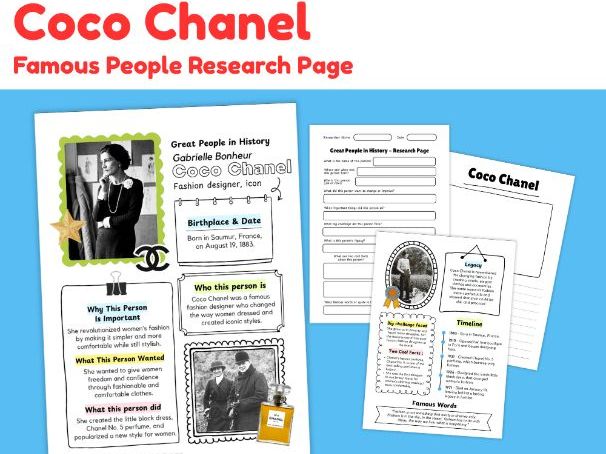 Coco Chanel Research Project | Biography Worksheets for Kids