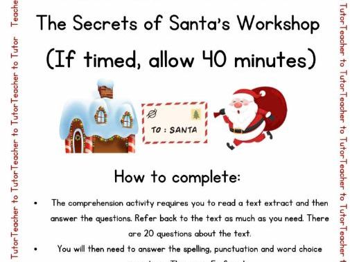 11+ Christmas Reading Paper - The Secrets of Santa's Workshop