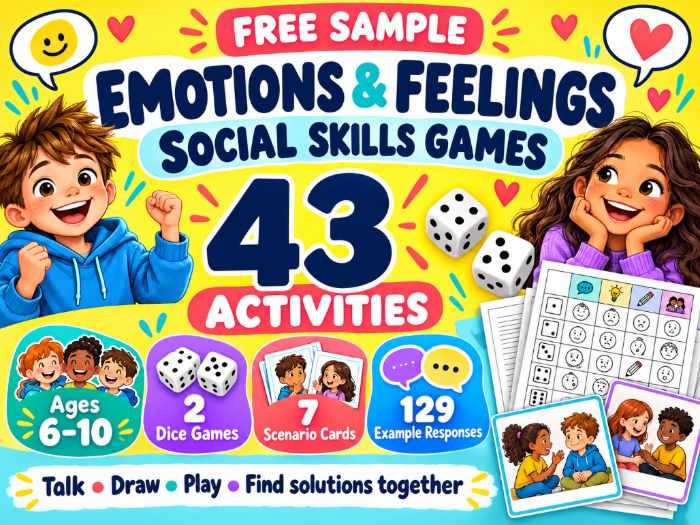 FREE Emotions & Feelings Activities for Kids | Social Skills Dice Games & Friendship Cards