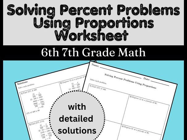 Solving Percent Problems Using Proportions Worksheet | 6th 7th Grade Math