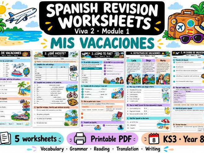 Spanish Revision Worksheets – Viva 2 Module 1: Mis vacaciones | KS3 Year 8