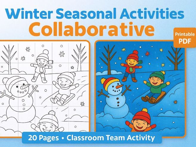 Winter Seasonal Activities – Collaborative Coloring Poster | 20 Pages | Classroom Winter Fun