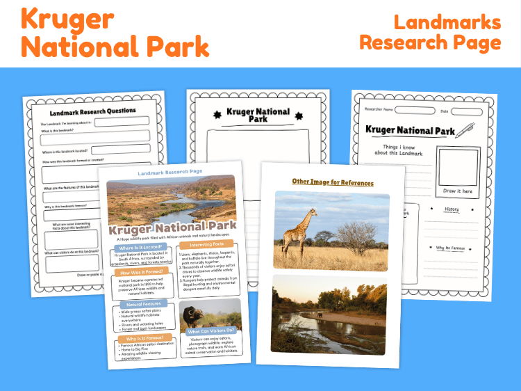 Kruger National Park Research Project | Landmark Geography Worksheets