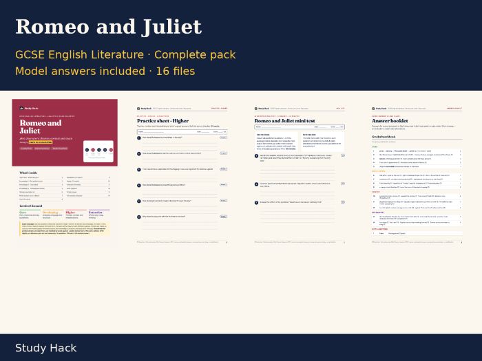 GCSE English Literature Romeo and Juliet Complete Revision and Teaching Pack