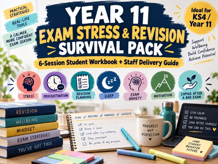 Year 11 Exam Stress & Revision Survival Pack – 6-Session Student Workbook + Staff Delivery Guide