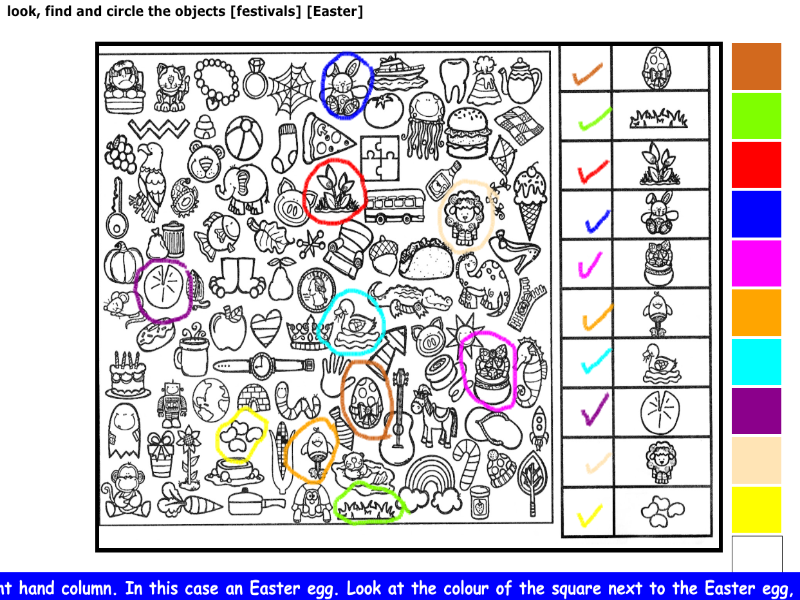 look, find and circle the objects [festivals] [Easter]