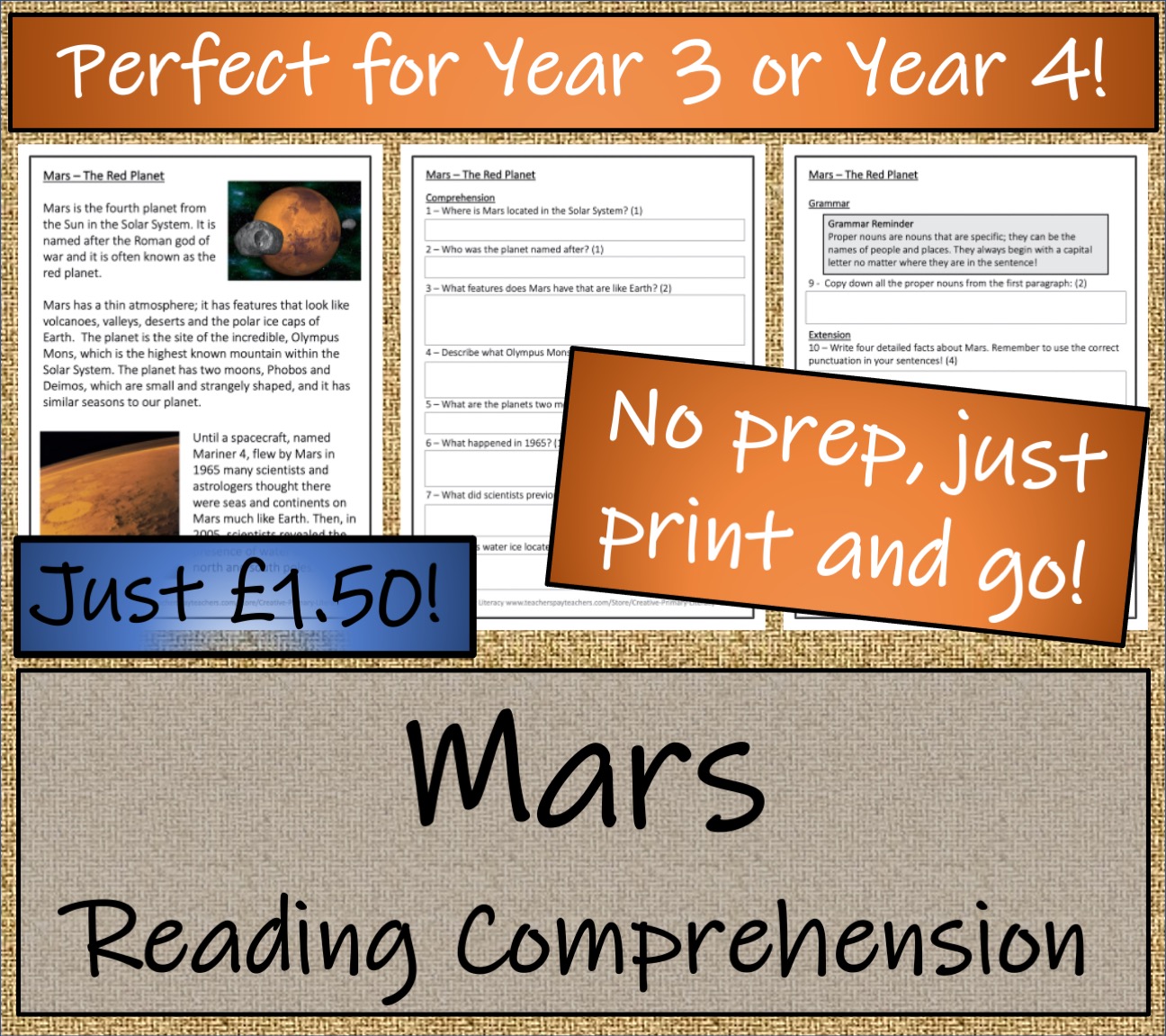 LKS2 Science Mars Reading Comprehension Activity Teaching Resources