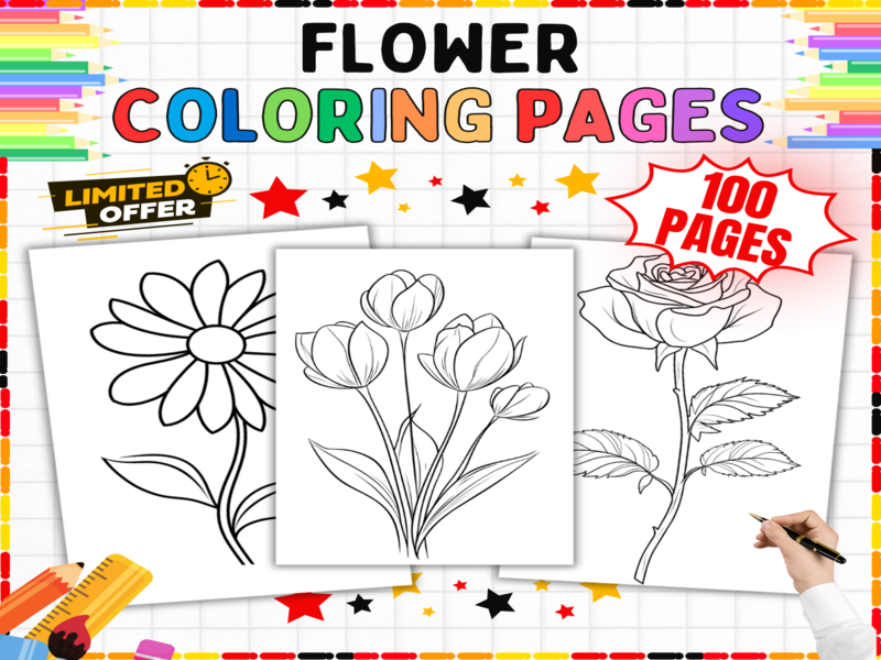Flower Colouring Pages | 100 Botanical Worksheets - Spring Nature Art & Mindfulness Activities