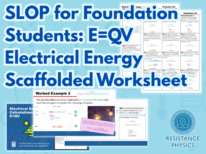 Electrical Energy Transfers - E=QV Foundation GCSE Worksheet with Answers