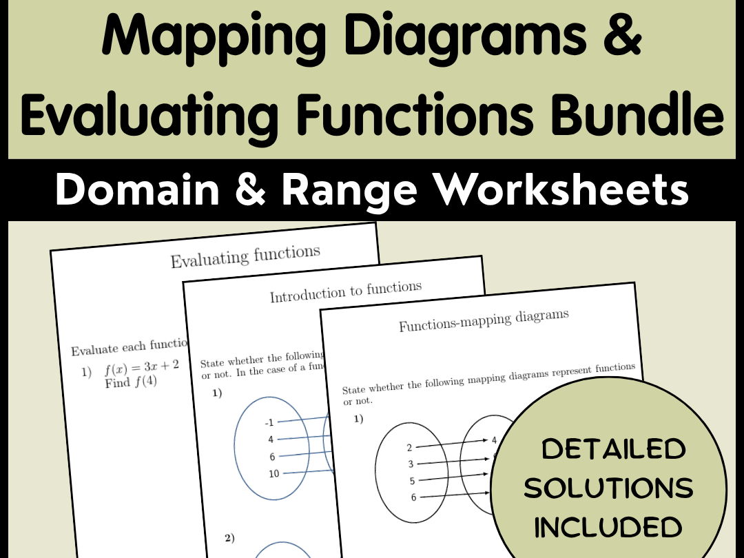 Mapping Diagrams & Evaluating Functions Bundle | Domain & Range Worksheets