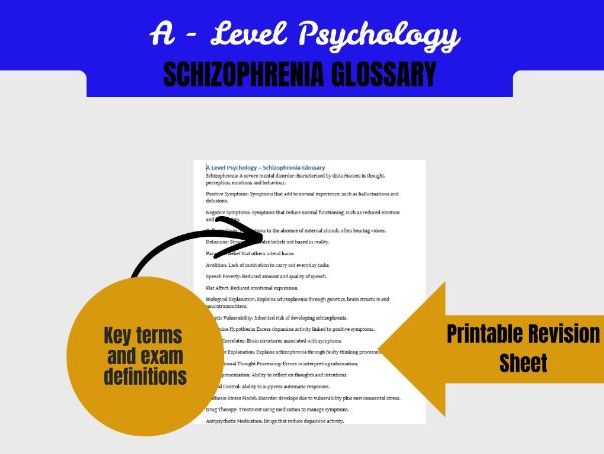 A Level Psychology Schizophrenia Glossary | Symptoms Explanations Treatments Key Terms