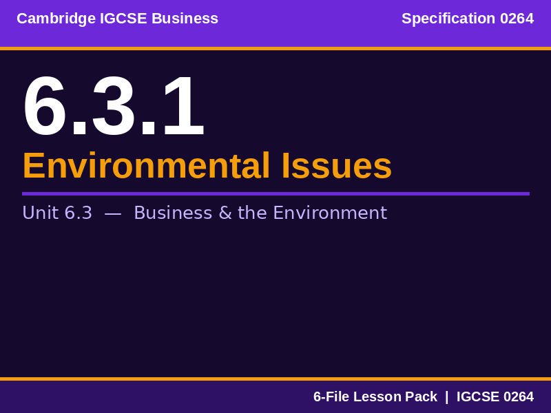 Cambridge IGCSE Business 0264 | 6.3.1 Environmental Issues | Lesson Pack