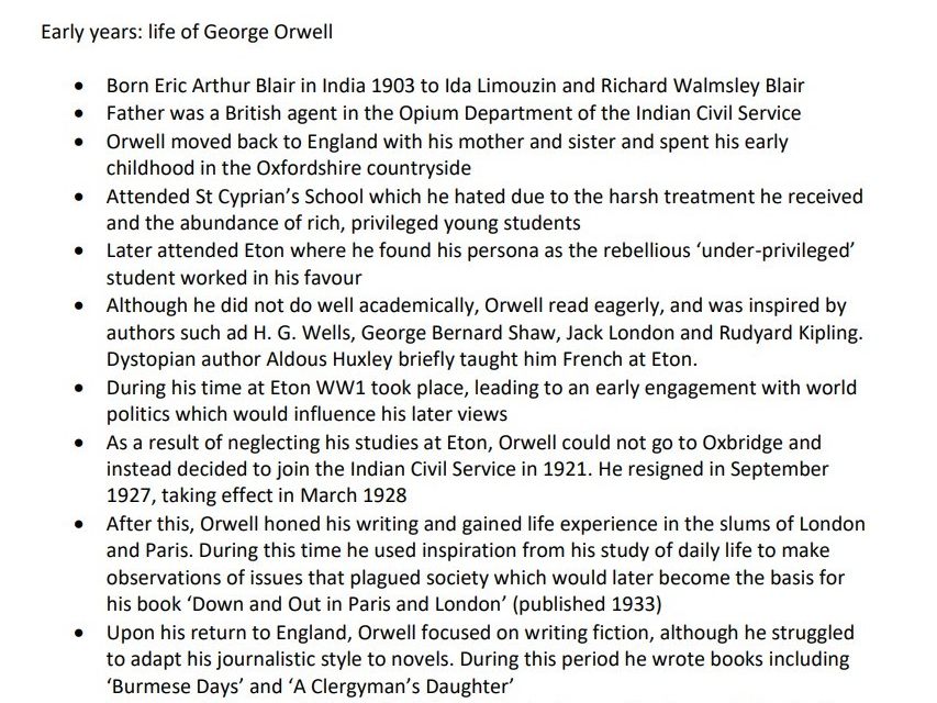 George Orwell Fact File Teaching Resources