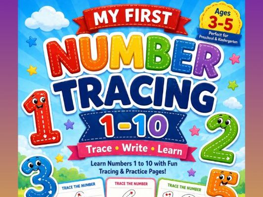 Number Tracing 1–10 Workbook Trace/Color/Practice Pages Preschool & Kindergarten
