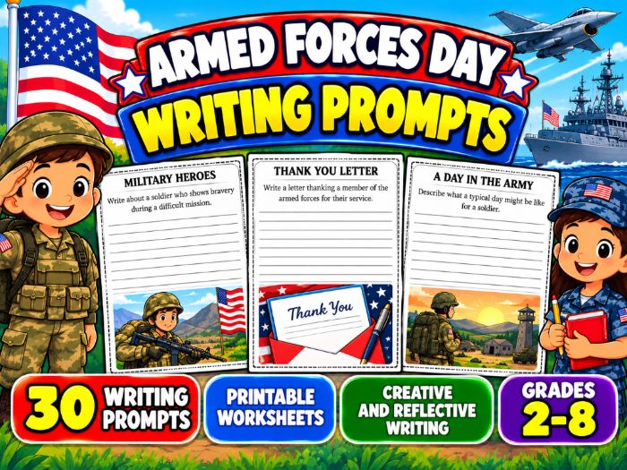 Armed Forces Day Writing Prompts | 30 Printable Worksheets