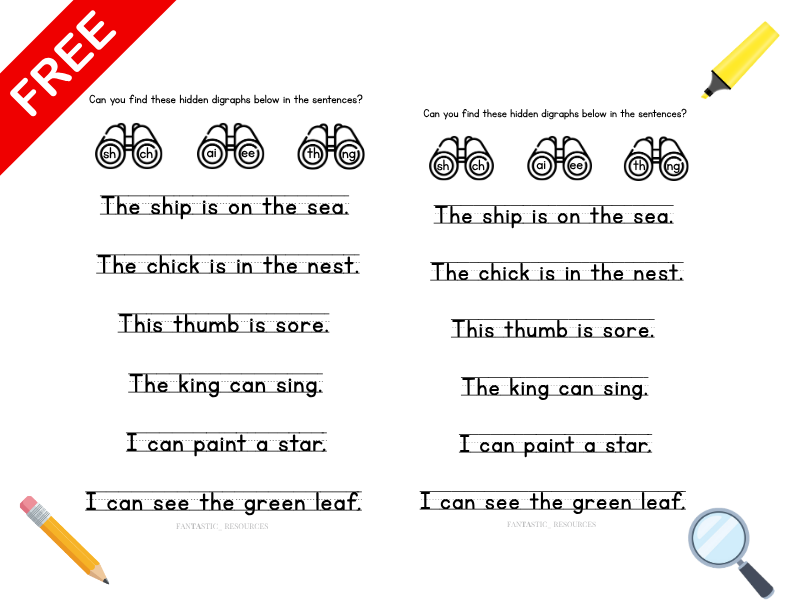 FREE Phase 3 Phonics Hidden Digraph Sentences | KS1 Phonics Worksheets ...