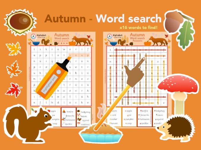 Wordsearch - Autumn, x16 words to find