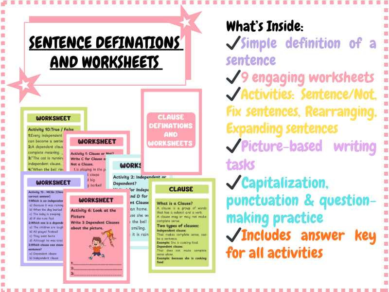 Sentences: Definitions & Worksheets – Complete Grammar & Writing Unit (Grades 2–7)