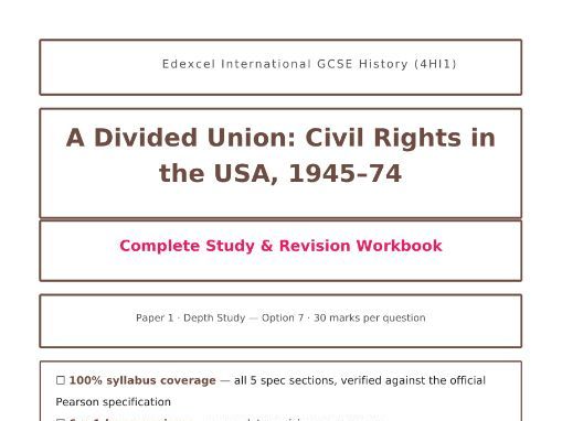 USA Civil Rights 1945–74 | Edexcel IGCSE History 4HI1 | Complete Study & Revision Workbook