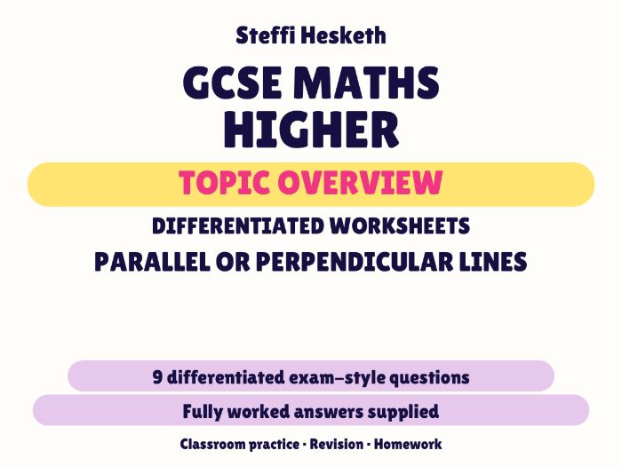 GCSE Higher Parallel or Perpendicular Lines | Topic Overview Differentiated Worksheet
