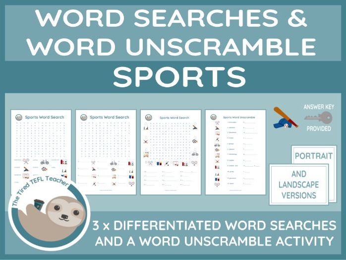 ESL Sports Differentiated Word Searches and Word Unscramble