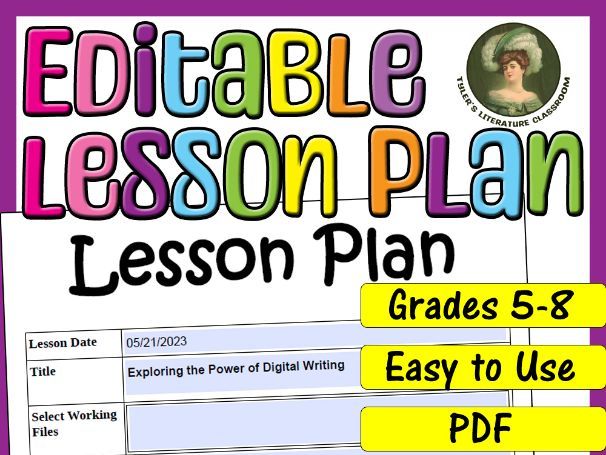 Digital Writing : Editable Lesson Plan for Middle School