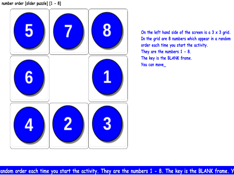 number [slider puzzle] [1 - 8]