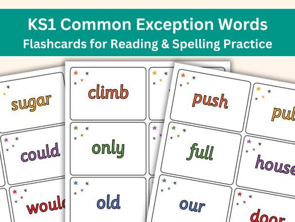 KS1 Common Exception Words Flashcards  – Year 1 & Year 2 | Reading & Spelling | Free 109 Cards