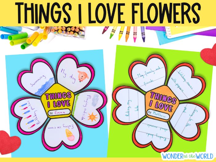 Valentine's Day things I love flower writing craft activity