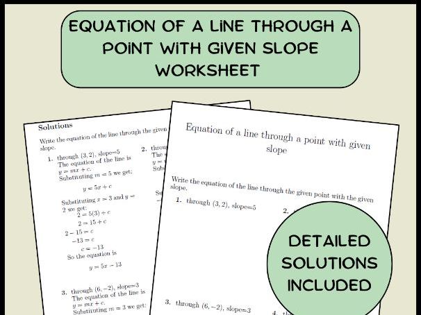 Equation of a line through a point with given slope worksheet (with solutions)