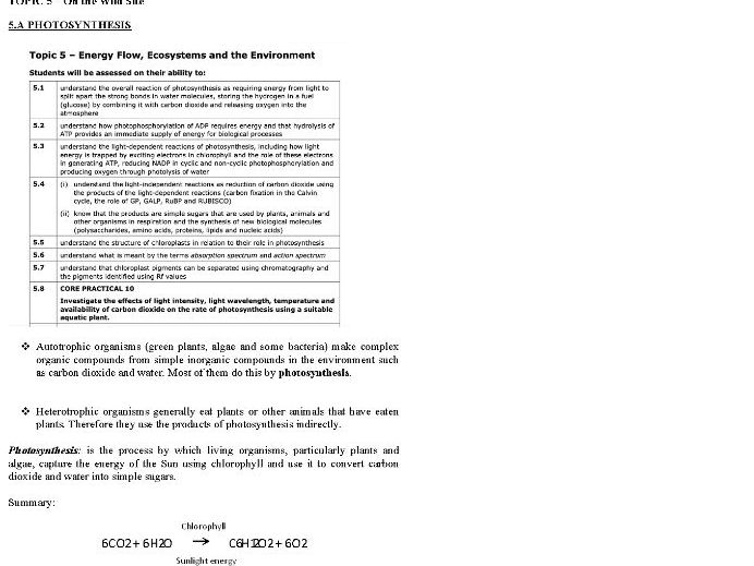 Edexcel Biology A-Level  Topic 5A
