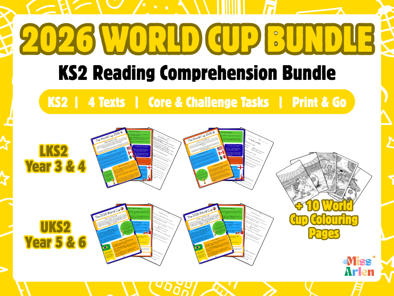 KS2 World Cup 2026 Reading Comprehension Bundle (LKS2 & UKS2) + 10 Colouring Pages (SATs-style resources)