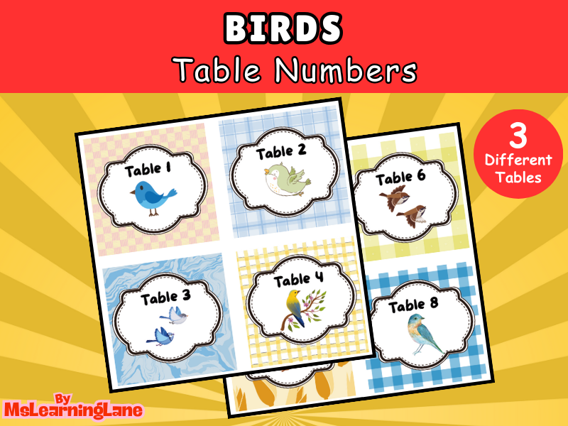 Birds Table Numbers | Nature-Themed Printable Classroom Decor for Group Organisation