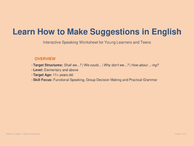 How to Make Suggestions in English (Elementary Level Speaking Worksheet)