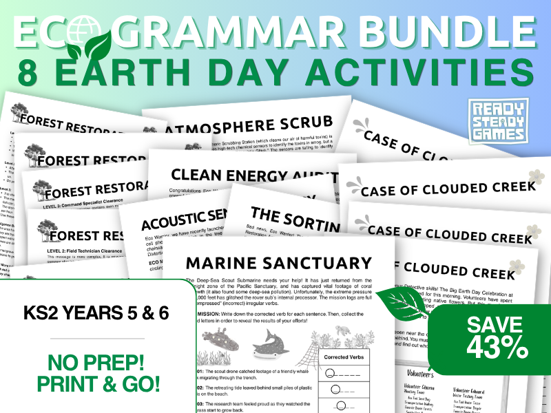 Earth Day KS2 SPaG Bundle | Grammar Mystery Games & Activities | Year 5 & Year 6 | SATs Revision