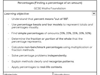 CPA Worksheet Activity: Percentages with Beads  (Finding a percentage of an amount)