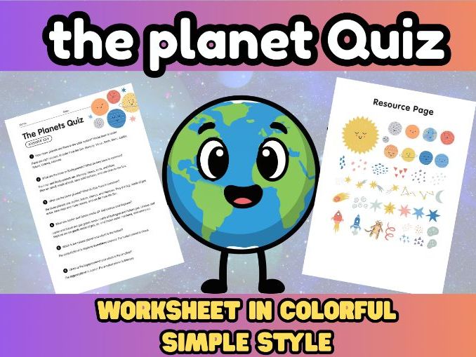 The Planet Quiz Worksheet in Colorful Simple Style: Solar System Assessment (Upper Primary)