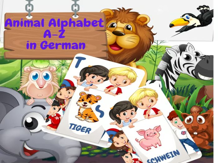 Alphabet Animals Flashcards for Pre K & K to learn in German