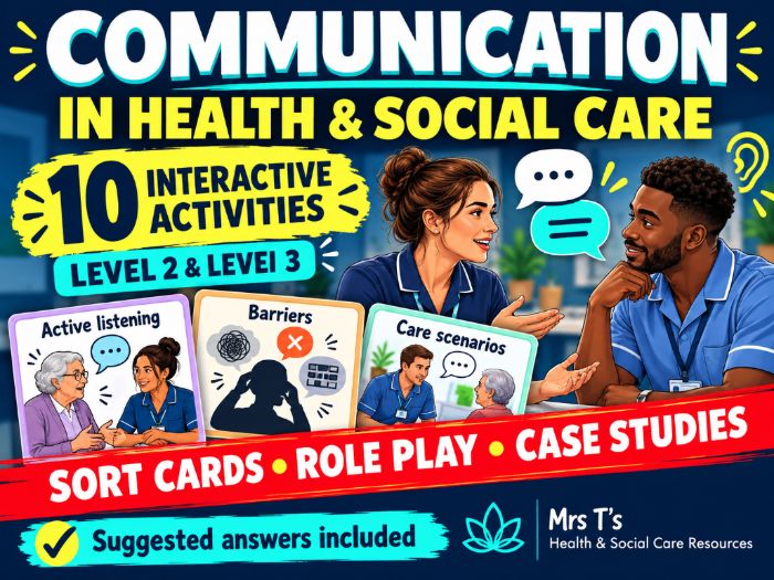 Communication in Health & Social Care – 10 Interactive Activities Bundle (L2/L3 Adult Care)
