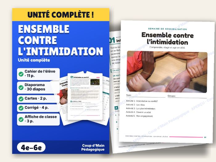 French Anti-Bullying Unit Grade 4-6 | Ensemble contre l'intimidation