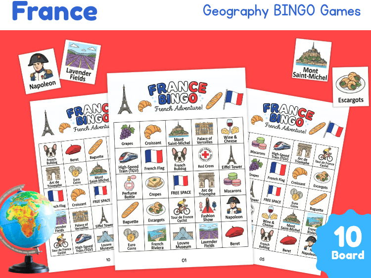 France Geography Bingo Game | French Culture & Landmarks Activity