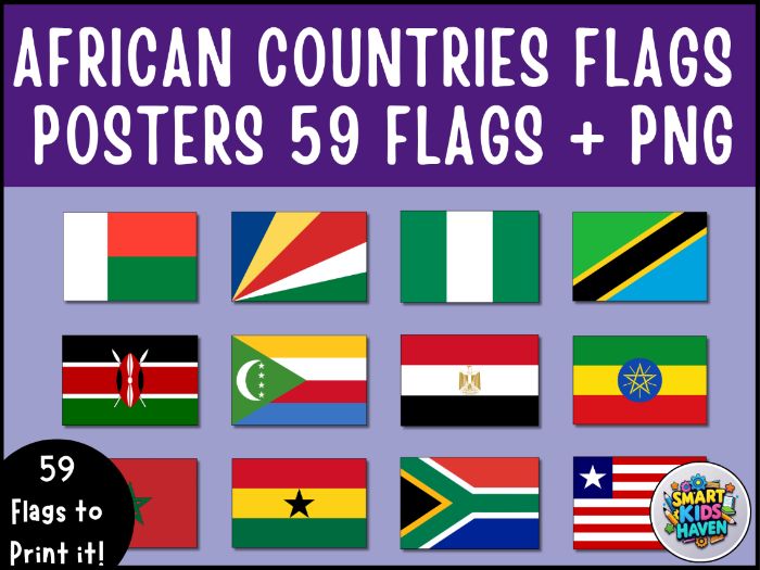 African Countries Flags Printable Posters 59 Flags PNG Classroom Decor Learning