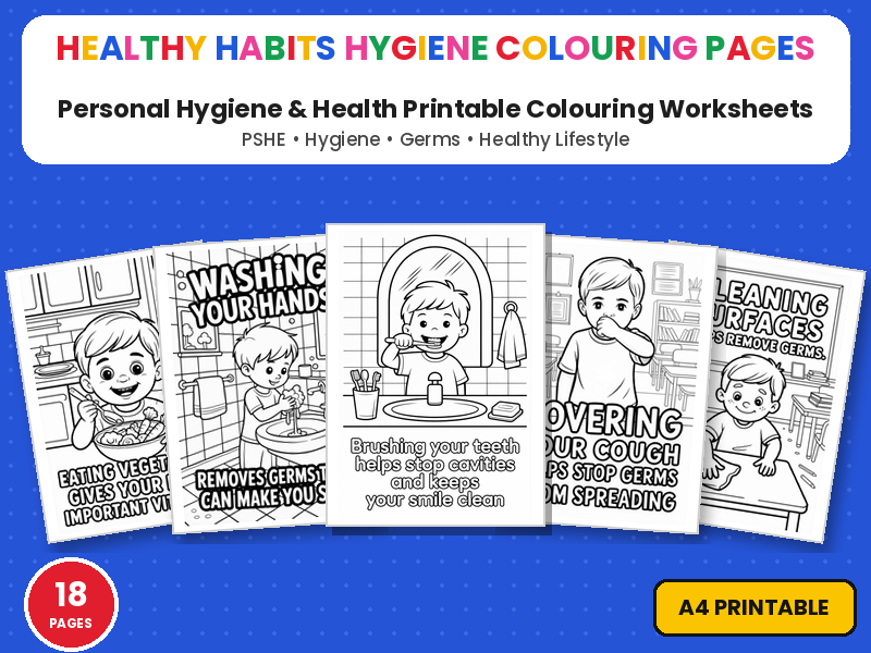 Healthy Habits Hygiene Colouring Pages | Printable Colouring Page Worksheets | PSHE Germs & Health