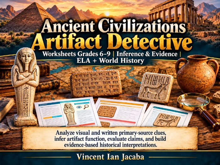 Ancient Civilizations Artifact Detective Worksheets | Grades 6–9 | ELA & World History
