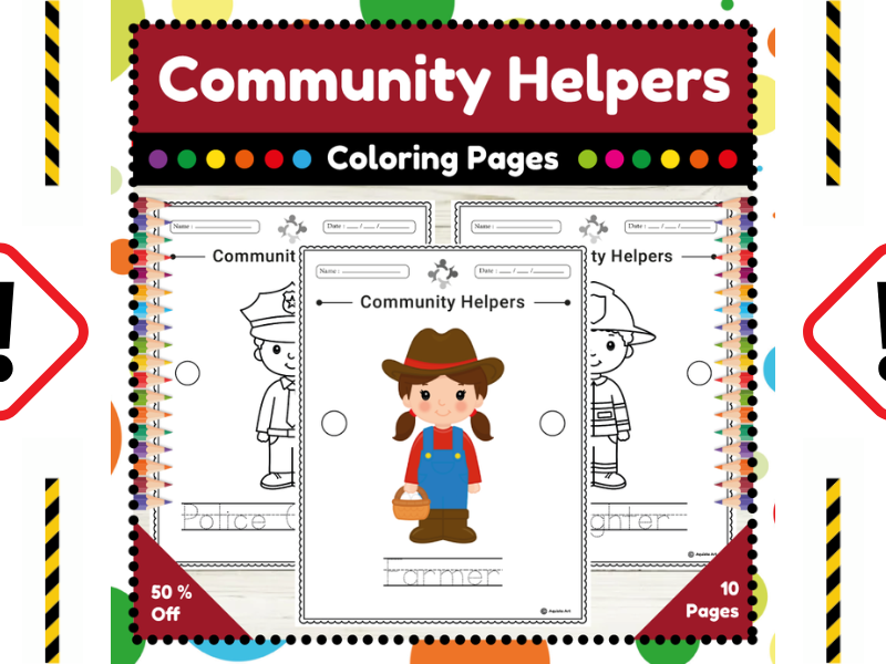 Community Helpers Coloring Pages : Coloring Sheets with Handwriting Practice