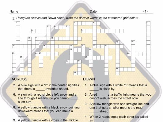 Road Signs-Directions Crossword Puzzle