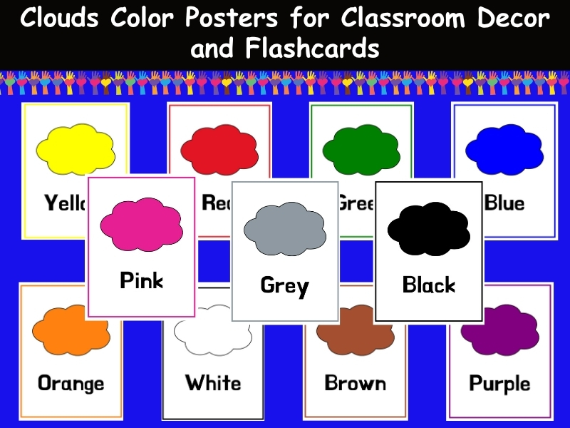 Color Recognition Posters & Flashcards with Cloud Theme