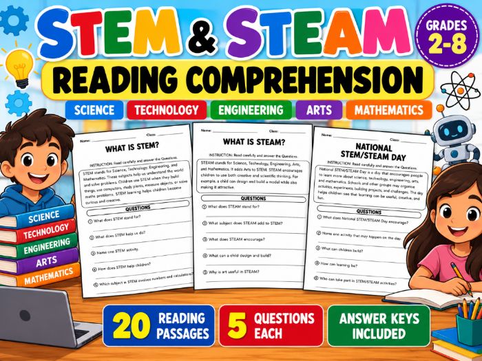 STEM & STEAM Reading Comprehension | 20 Passages & Questions
